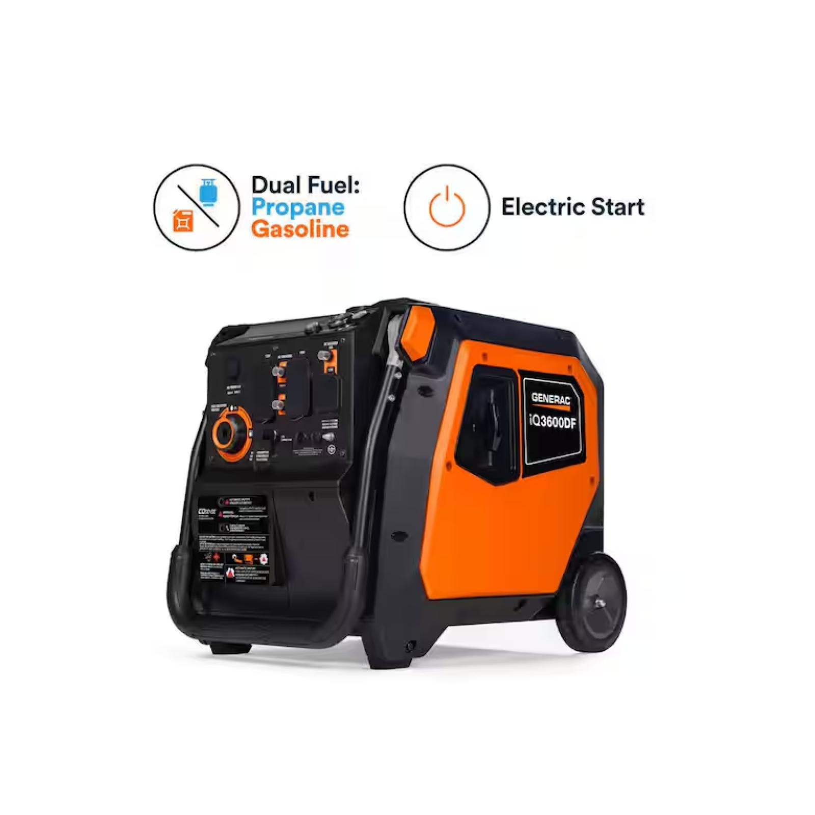 DALLAS LOCATION - Generac 3600 / 3000-Watt Dual Fuel Electric Switch Gasoline / Propane Inverter Portable Generator with COSense-IQ3600 DF