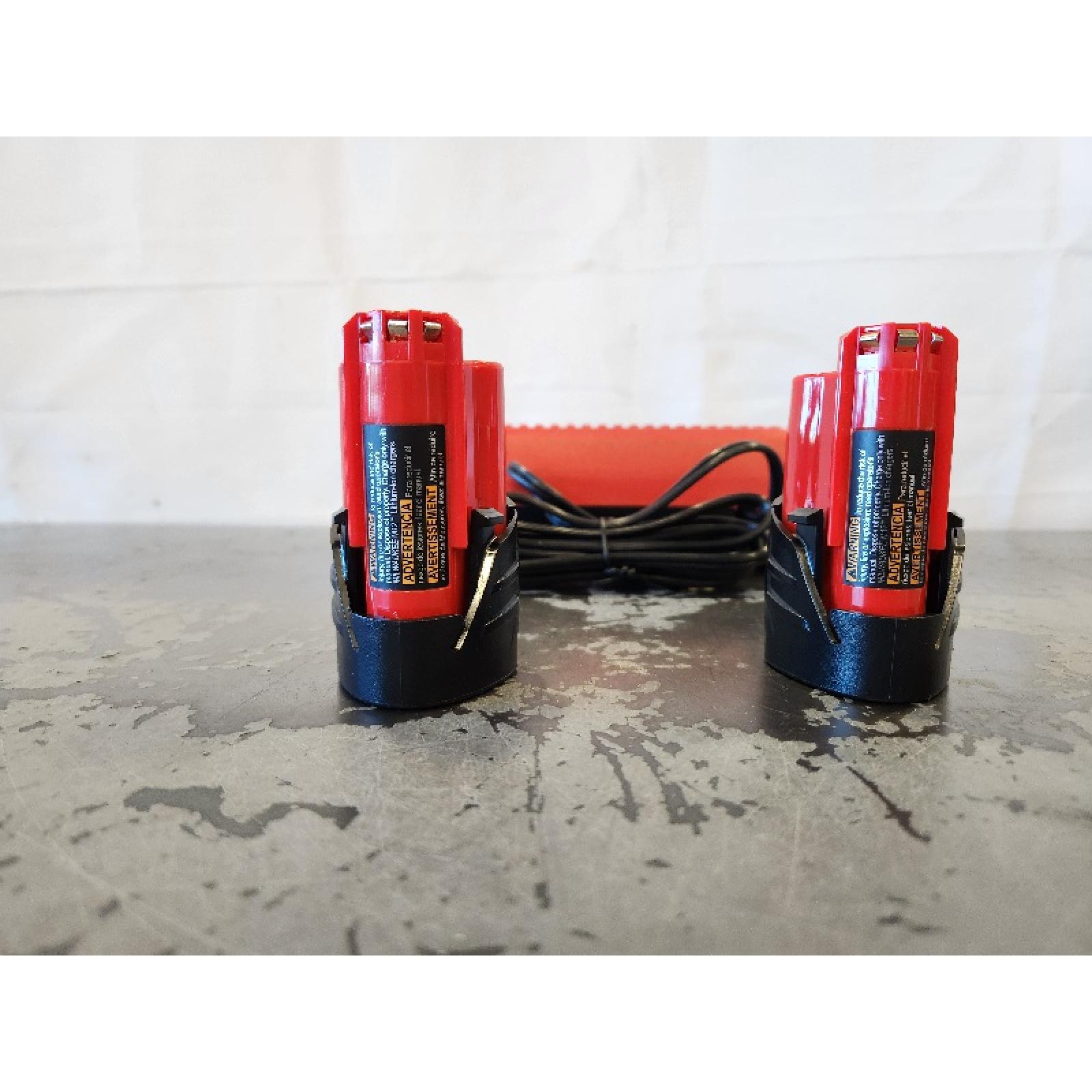 AS-IS- Milwaukee M12 12V Lithium-Ion Compact 2.0 Ah Battery Pack (2-Pack) Starter Kit with Charger