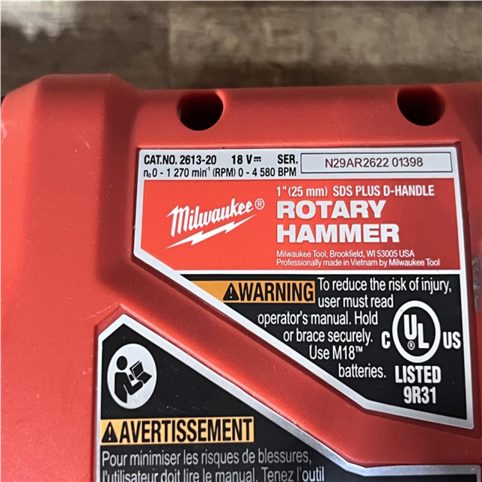 Houston Location AS-IS Milwaukee 18V Lithium-Ion Brushless Cordless 1 in. SDS-Plus D-Handle Rotary Hammer (Tool-Only)