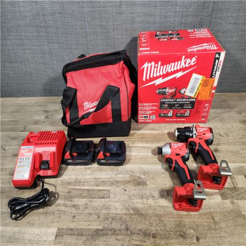 HOUSTON LOCATION - AS-IS Milwaukee M18 18V Lithium-Ion Brushless Cordless Compact Drill/Impact Combo Kit (2-Tool) W/(2) 2.0 Ah Batteries  Charger & Bag