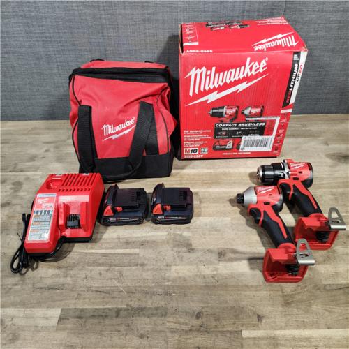 HOUSTON LOCATION - AS-IS Milwaukee M18 18V Lithium-Ion Brushless Cordless Compact Drill/Impact Combo Kit (2-Tool) W/(2) 2.0 Ah Batteries, Charger & Bag