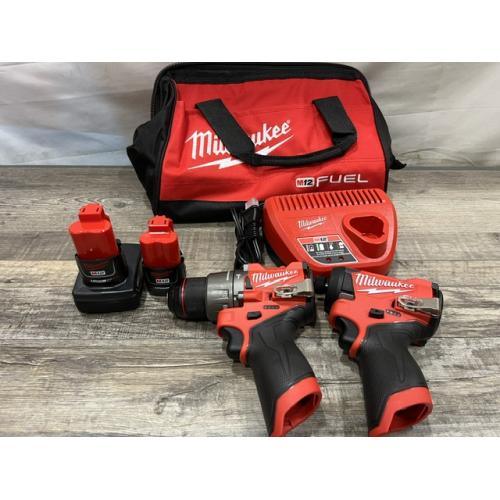 AS-IS Milwaukee FUEL 12-Volt Lithium-Ion Brushless Cordless Hammer Drill and Impact Driver Combo Kit