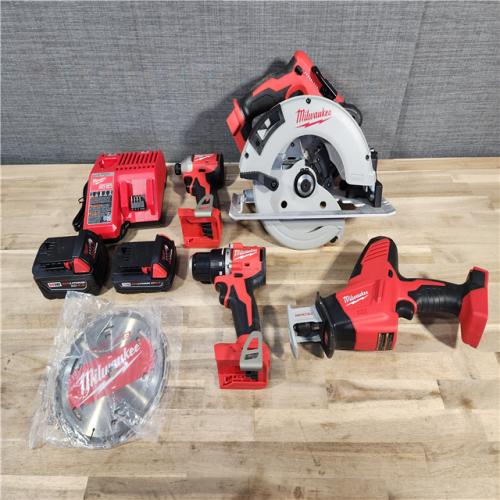 HOUSTON LOCATION - AS-IS Milwaukee M18 18-Volt Lithium-Ion Brushless Cordless Combo Kit (4-Tool) with 2-Batteries, 1-Charger and Tool Bag