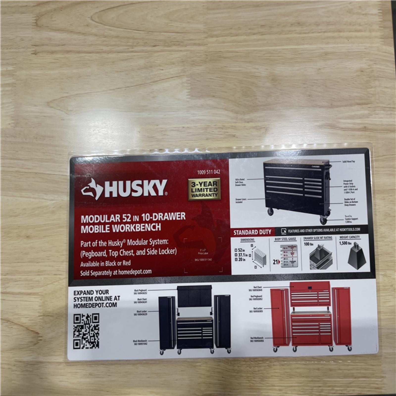 DALLAS LOCATION- Husky Modular 52 in. W x 20 in. D Standard Duty Black Mobile Workbench Cabinet