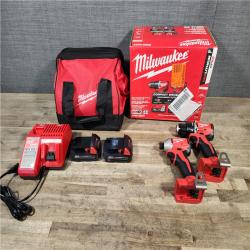 HOUSTON LOCATION - AS-IS Milwaukee M18 18V Lithium-Ion Brushless Cordless Compact Drill/Impact Combo Kit (2-Tool) W/(2) 2.0 Ah Batteries  Charger & Bag
