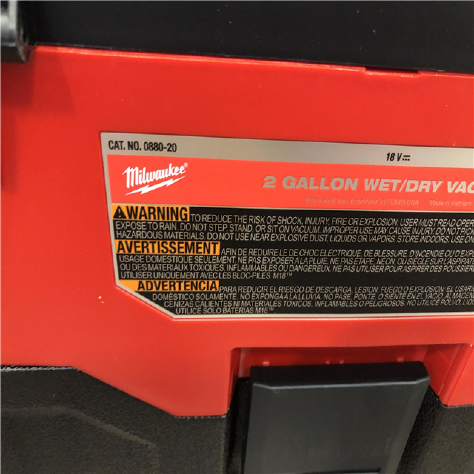 AS-IS Milwaukee 18-Volt 2 Gal. Lithium-Ion Cordless Wet/Dry Vacuum (Vacuum-Only)