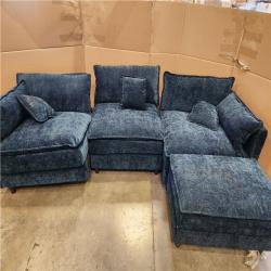 Phoenix AS-IS GOJANE 112.2 in. Square Arm L-Shaped Chenille Deluxe Pillow-Styled Modular Sectional Sofa in. Blue with 1 Ottoman