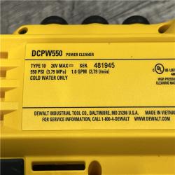 AS-IS DEWALT 20V MAX 550 PSI 1.0 GPM Cold Water Cordless Power Cleaner with 4-Nozzles (Tool Only)