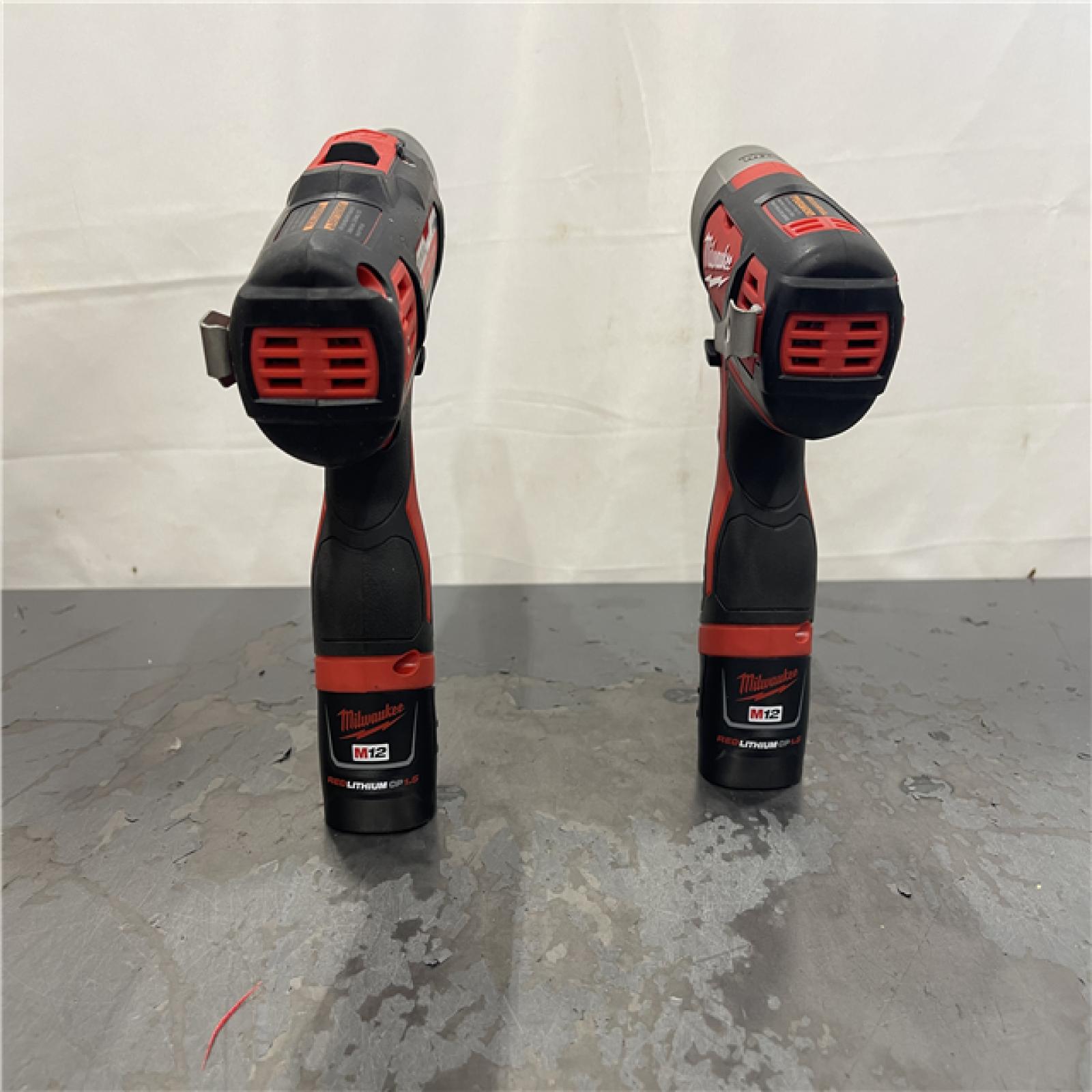 AS-IS-  Milwaukee M12 12V Lithium-Ion Cordless Drill Driver/Impact Driver Combo Kit with Two 1.5Ah Batteries  Charger and Bag (2-Tool)