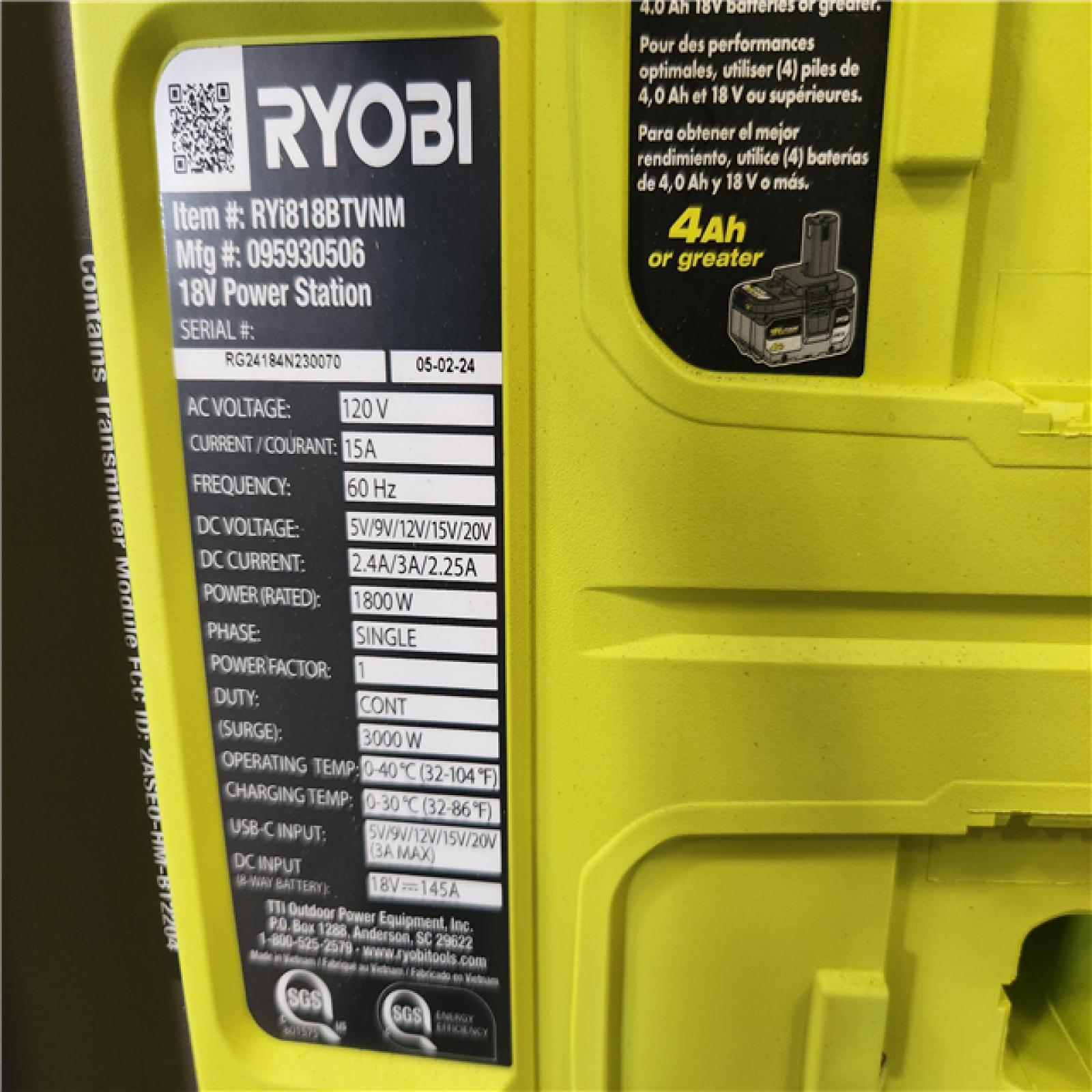 Phoenix NEW RYOBI 18V ONE+ 1800-Watt Portable Battery Inverter Power Station/8-Port Charger (Tool Only)
