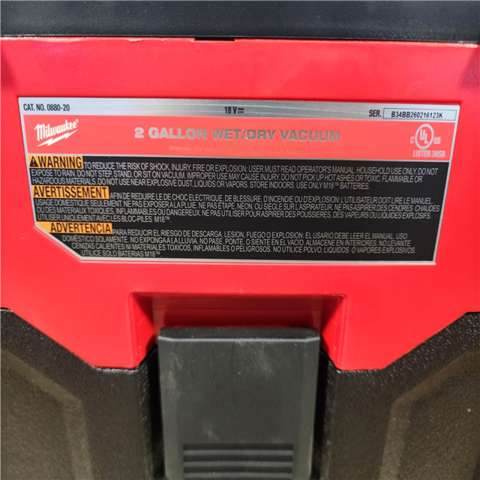 HOUSTON LOCATION - AS - IS Milwaukee 18-Volt 2 Gal. Lithium-Ion Cordless Wet/Dry Vacuum (Vacuum-Only)