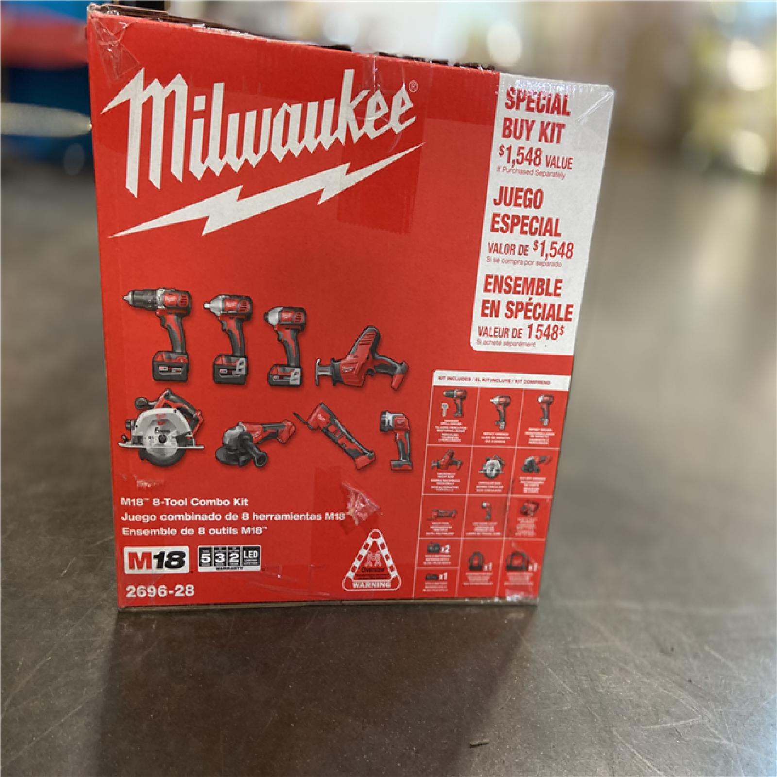 NEW Milwaukee M18 18V Lithium-Ion Cordless Combo Kit (8-Tool) with (3) Batteries, Charger and (2) Tool Bags