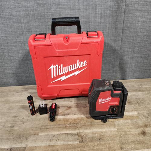 HOUSTON LOCATION - AS-IS MILWAUKEE 100 Ft. REDLITHIUM Lithium-Ion USB Green Rechargeable Cross Line Laser Level with Charger