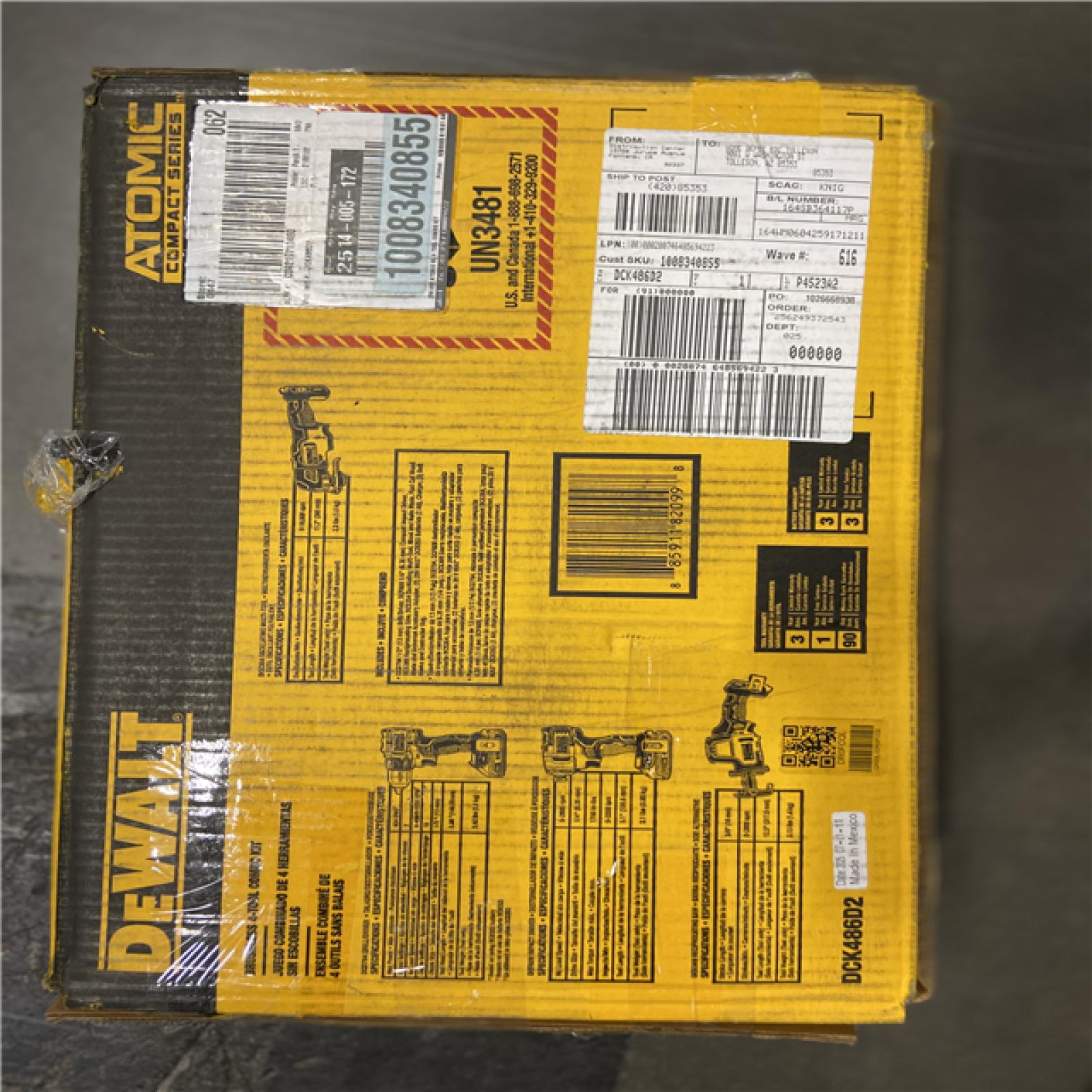 AS-IS -DeWalt 20V MAX ATOMIC Cordless Brushless 4 Tool Combo Kit