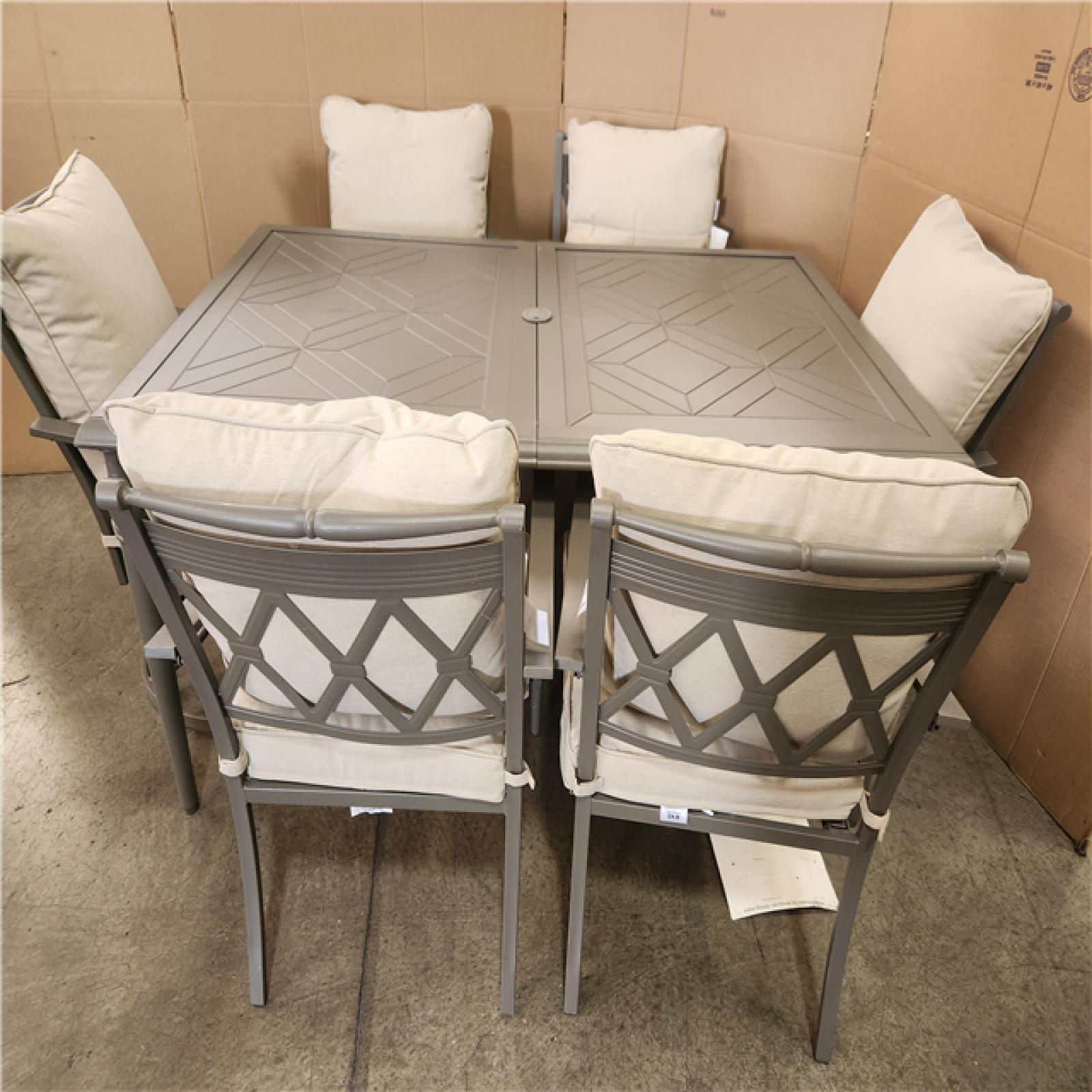 Phoenix LIKE NEW Hampton Bay Preston Pointe Dark Cement Gray 7-Piece Metal Outdoor Dining Set with CushionGuard Putty Cushions