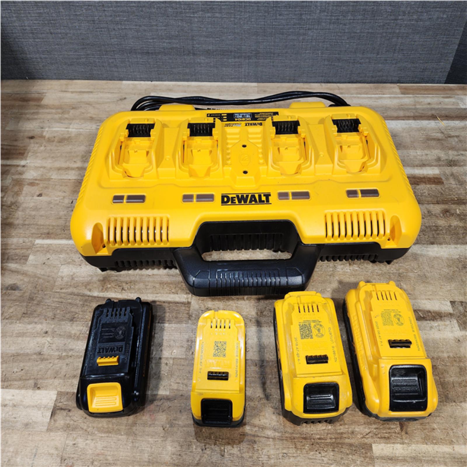 Houston Location AS-IS Charger for Dewalt 12V/20V Max 4-Port and Batteries QTY/4