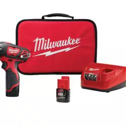NEW! - Milwaukee M12 12V Lithium-Ion Cordless 1/4 in. Hex Screwdriver Kit with Two 1.5Ah Batteries  Charger and Tool Bag - 5 UNITS
