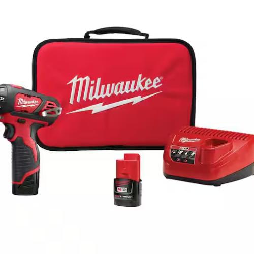 NEW! - Milwaukee M12 12V Lithium-Ion Cordless 1/4 in. Hex Screwdriver Kit with Two 1.5Ah Batteries  Charger and Tool Bag - 5 UNITS