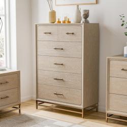 Phoenix NEW Furniture of America Lena Oak 5 Drawer 36.3 in. Chest of Drawers with Cedar Bottom Drawer