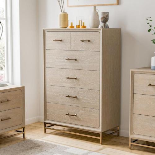 Phoenix NEW Furniture of America Lena Oak 5 Drawer 36.3 in. Chest of Drawers with Cedar Bottom Drawer