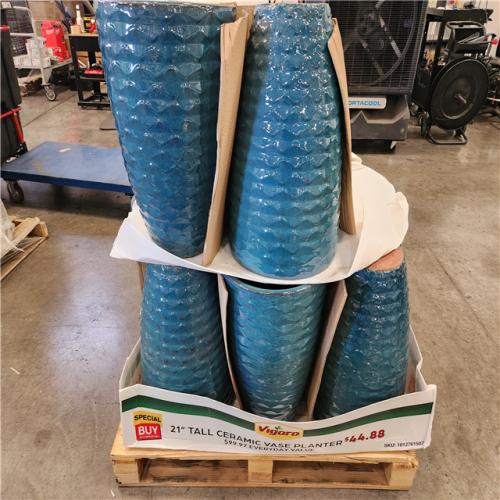 Phoenix Location Vigoro Dottie 14.3 in. W x 21 in. H Decorative Pots Teal Glazed Ceramic Vase Planter Pallet (12 Cases)