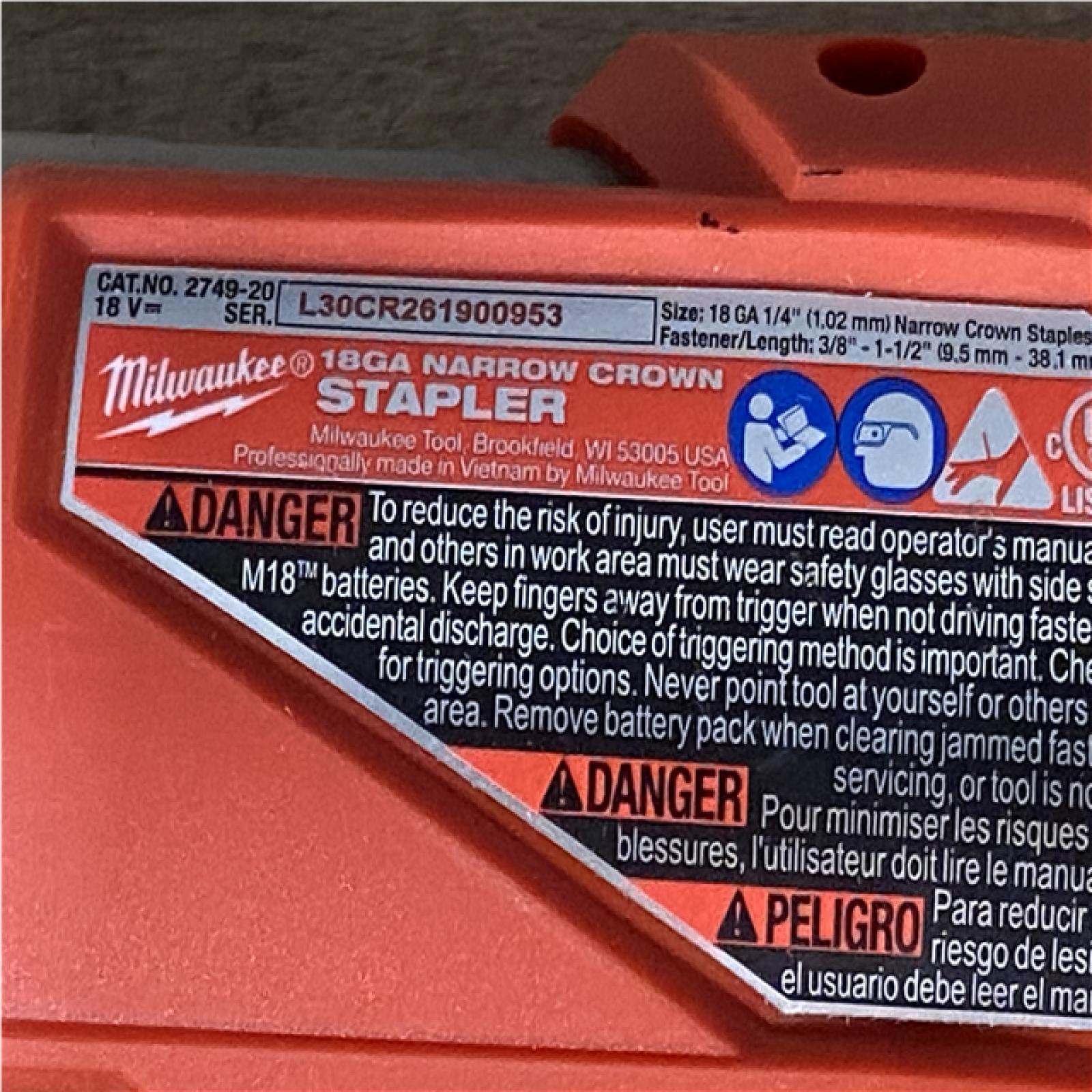 Houston Location AS-IS Milwaukee FUEL 18-Volt Lithium-Ion Brushless Cordless 18-Gauge 1/4 in. Narrow Crown Stapler (Tool-Only)