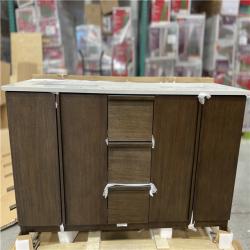 DALLAS LOCATION - Home Decorators Collection Sellan 61 in. Double Sink Dark Walnut Bath Vanity with Calacatta White Quartz Top (Assembled)