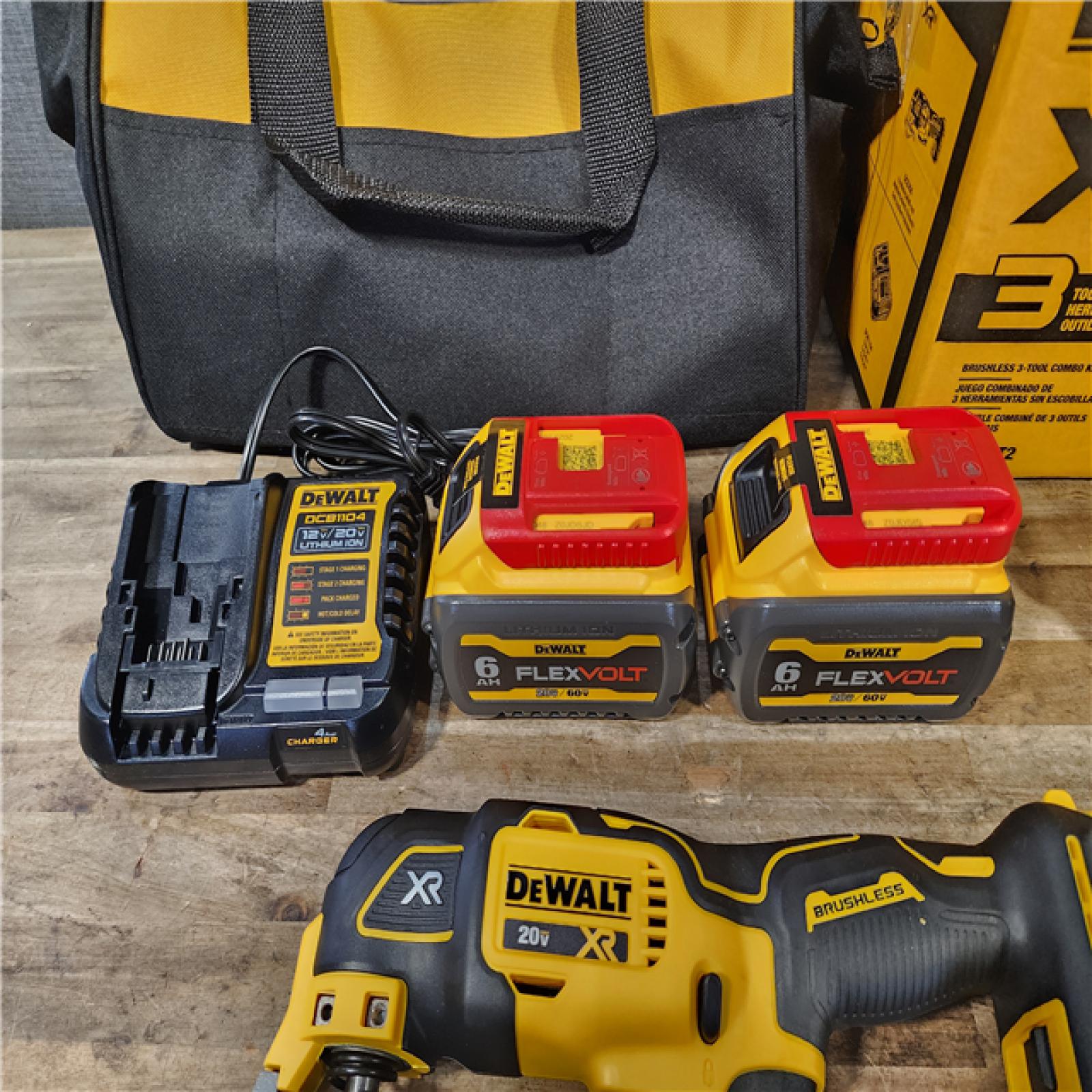 HOUSTON LOCATION - AS-IS (APPEARS LIKE NEW) DeWalt 20V MAX Lithium-Ion Cordless 3-Tool Combo Kit with (2) FLEXVOLT 6.0 Ah Batteries and Charger
