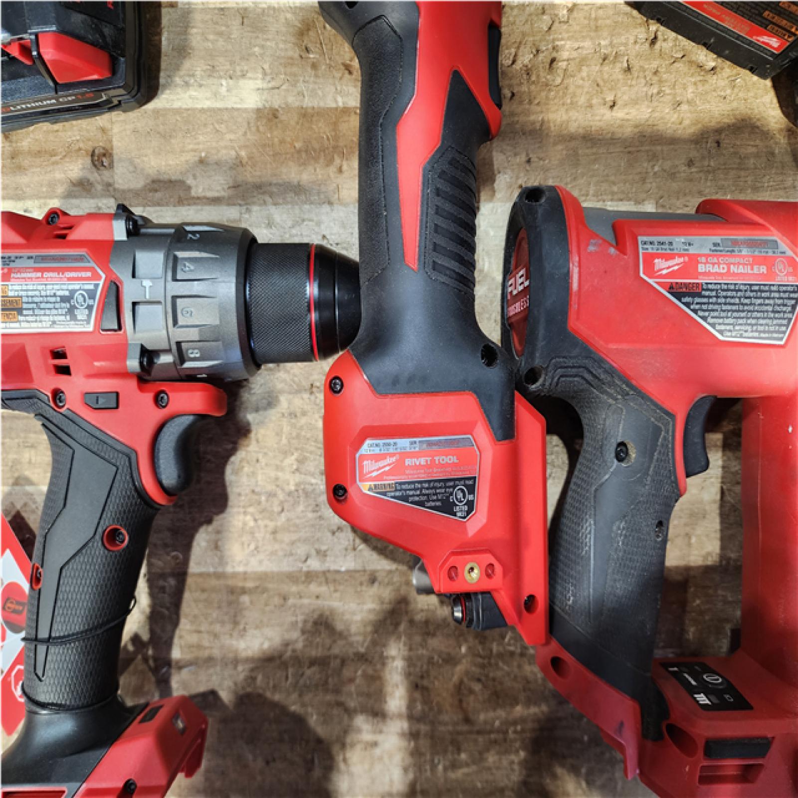 Houston Location AS-IS Milwaukee Drill and Nail Gun and Rivet Tool and Batteries 3 with Charger