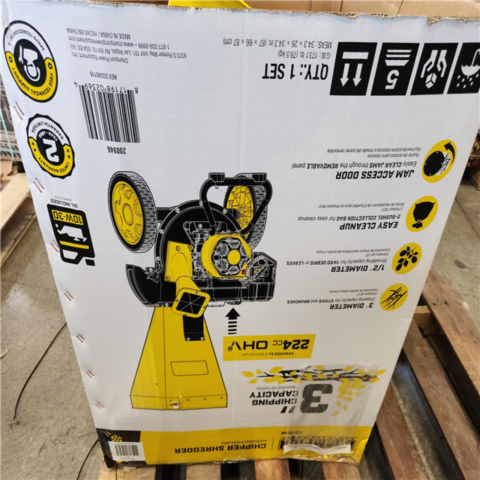 Phoenix NEW Champion Power Equipment 3 in. Dia 224 cc 2-in-1 Upright Gas Powered Wood Chipper Shredder