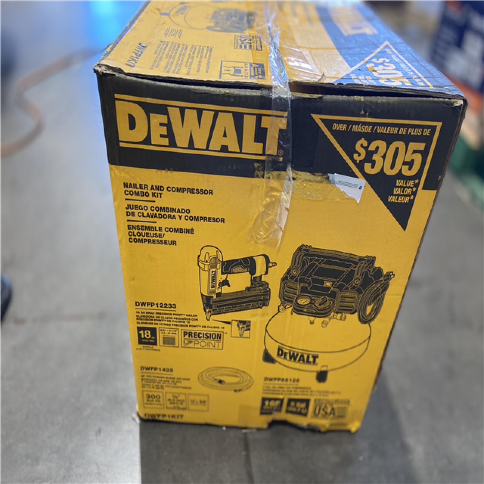 AS-IS - DEWALT DWFP1KIT Nailer and 120 PSI Compressor Combo Kit