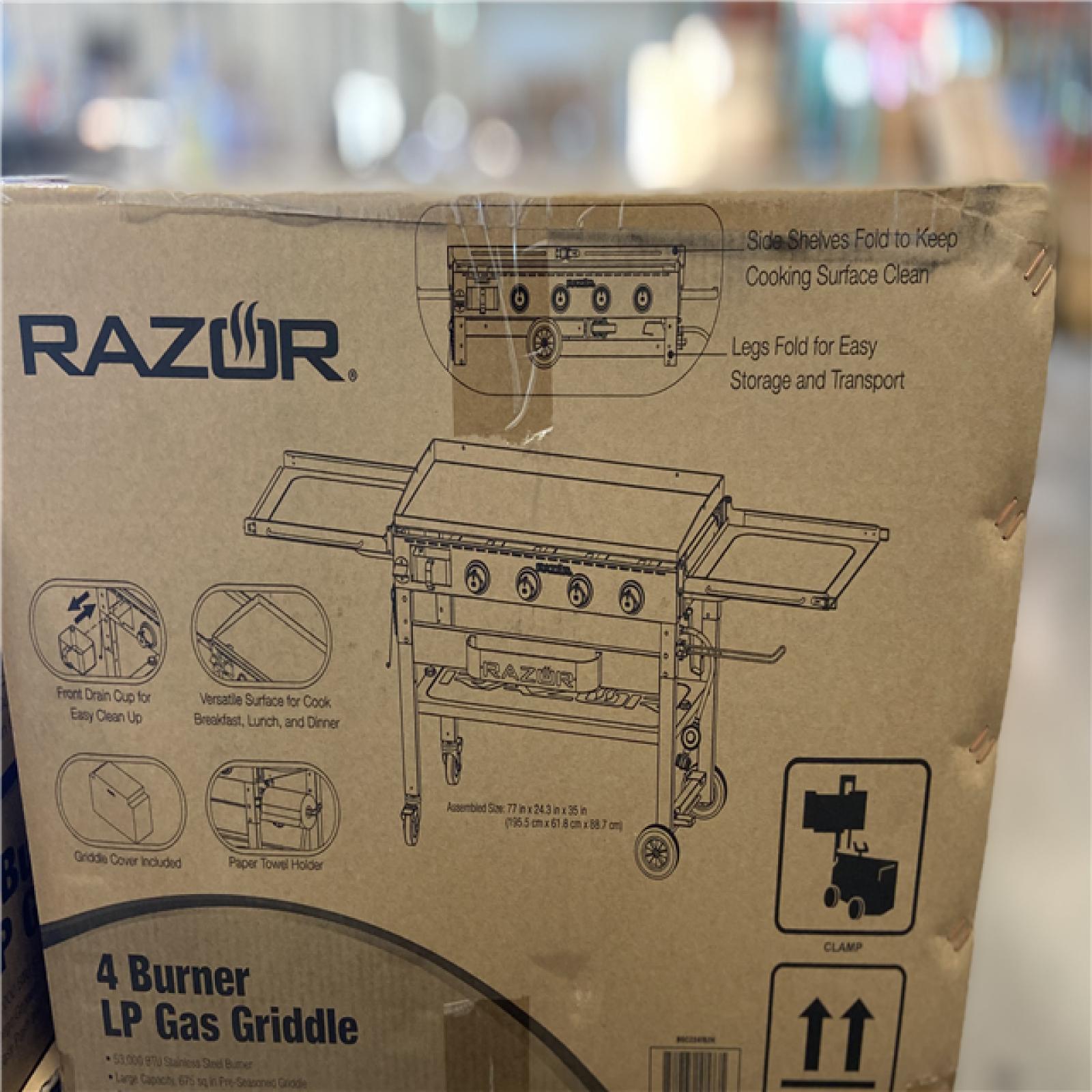 DALLAS LOCATION - Razor 37 in. 4-Burner Portable Propane Gas Griddle Flat Top Grill in Black with Foldable Shelves and Cover