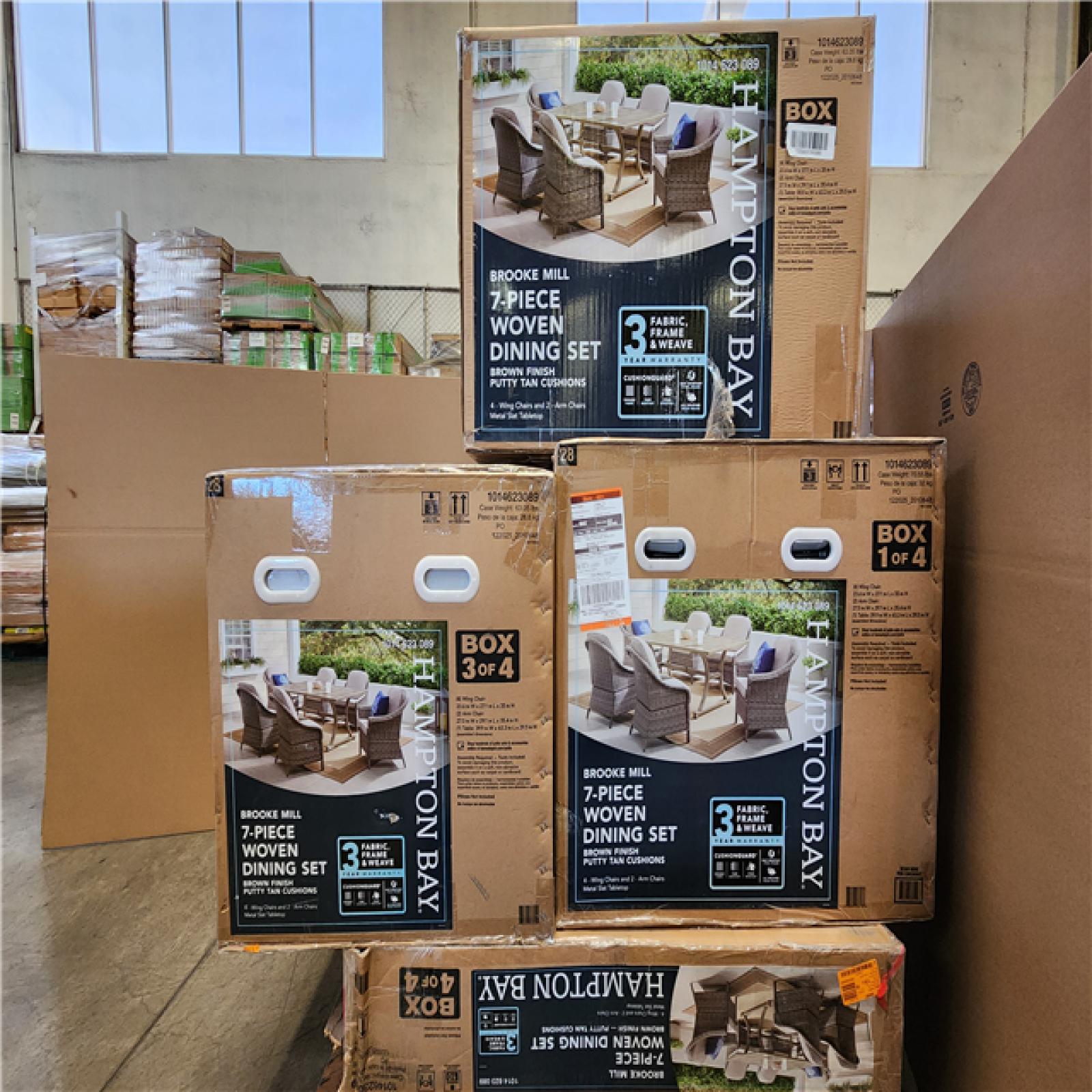 Phoenix NEW Hampton Bay Brooke Mill Brown Metal 7-Piece Wicker Outdoor Dining Set with CushionGuard Putty Tan Cushions