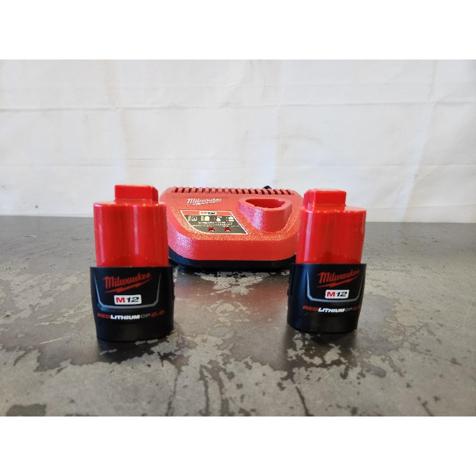 AS-IS- Milwaukee M12 12V Lithium-Ion Compact 2.0 Ah Battery Pack (2-Pack) Starter Kit with Charger