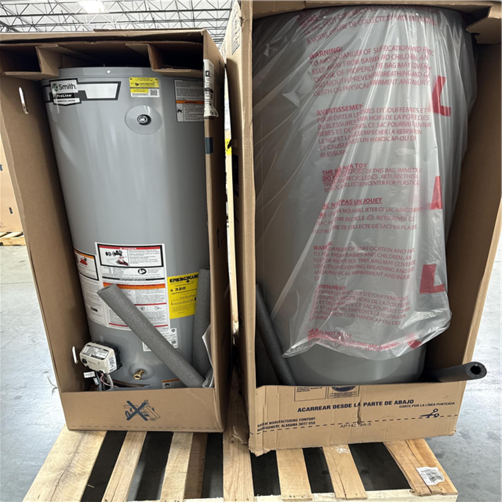 California NEW Rheem 75 Gallons Propane Gas Water Heater & AO Smith ProLine Commercial Grade 40-Gallon Natural Gas Water Heater