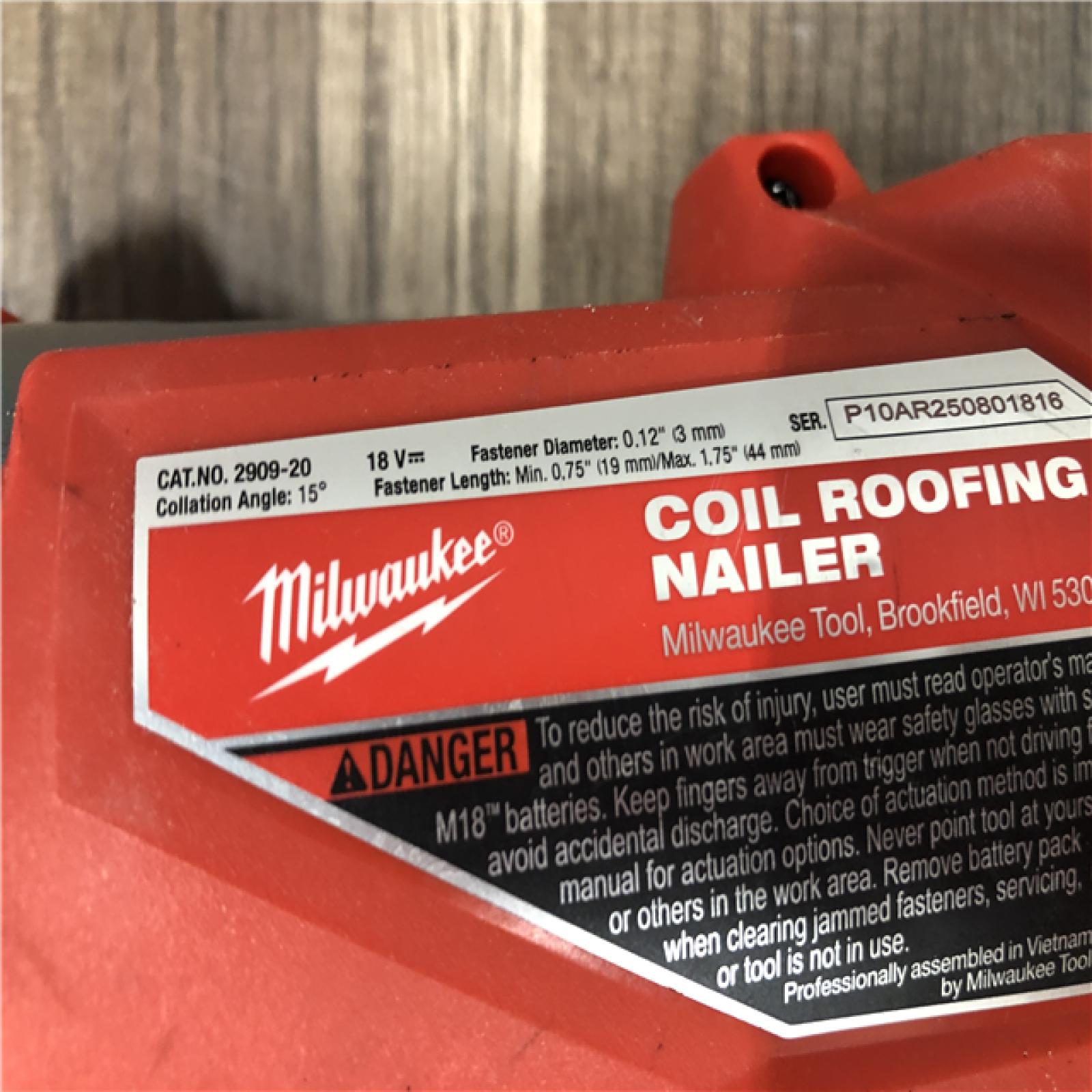 AS-IS Milwaukee FUEL 18-Volt Lithium-Ion Brushless Cordless Coil Roofing Nailer (Tool Only)