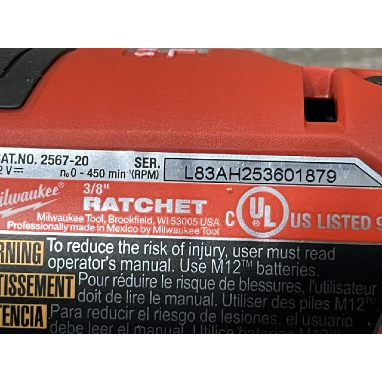 AS-IS Milwaukee FUEL 12V Lithium-Ion Brushless Cordless High Speed 3/8 in. Ratchet Kit