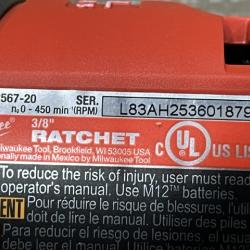 AS-IS Milwaukee FUEL 12V Lithium-Ion Brushless Cordless High Speed 3/8 in. Ratchet Kit