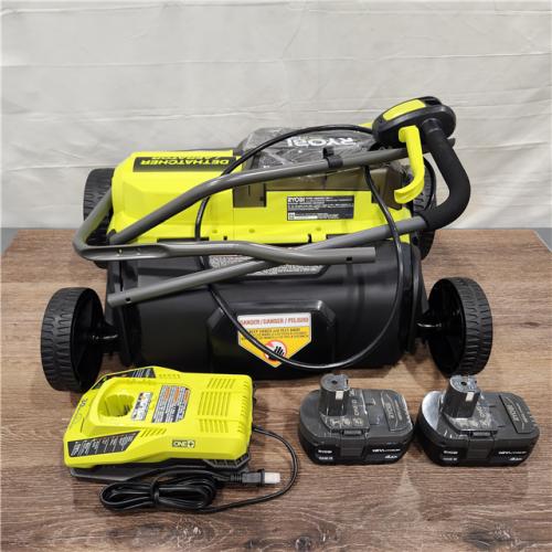 AS-IS RYOBI ONE+ HP 18V Brushless 14 in. Cordless Battery Dethatcher/Aerator with (2) 4.0 Ah Batteries and Charger