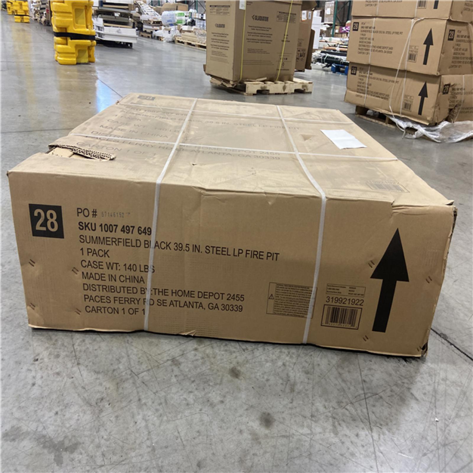 DALLAS LOCATION - Home Decorators Collection Summerfield 39.6 in. W 50000 Btu Black Steel Propane Outdoor Fire Pit with Lava Rocks