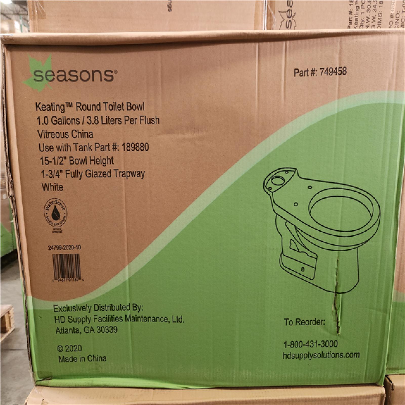 Phoenix Location NEW Seasons Keating Round Toilet Bowl With Tank 1.0 Gallons/ 3.8 Liters a Flush Vitreous China Pallet (12 Toilets)