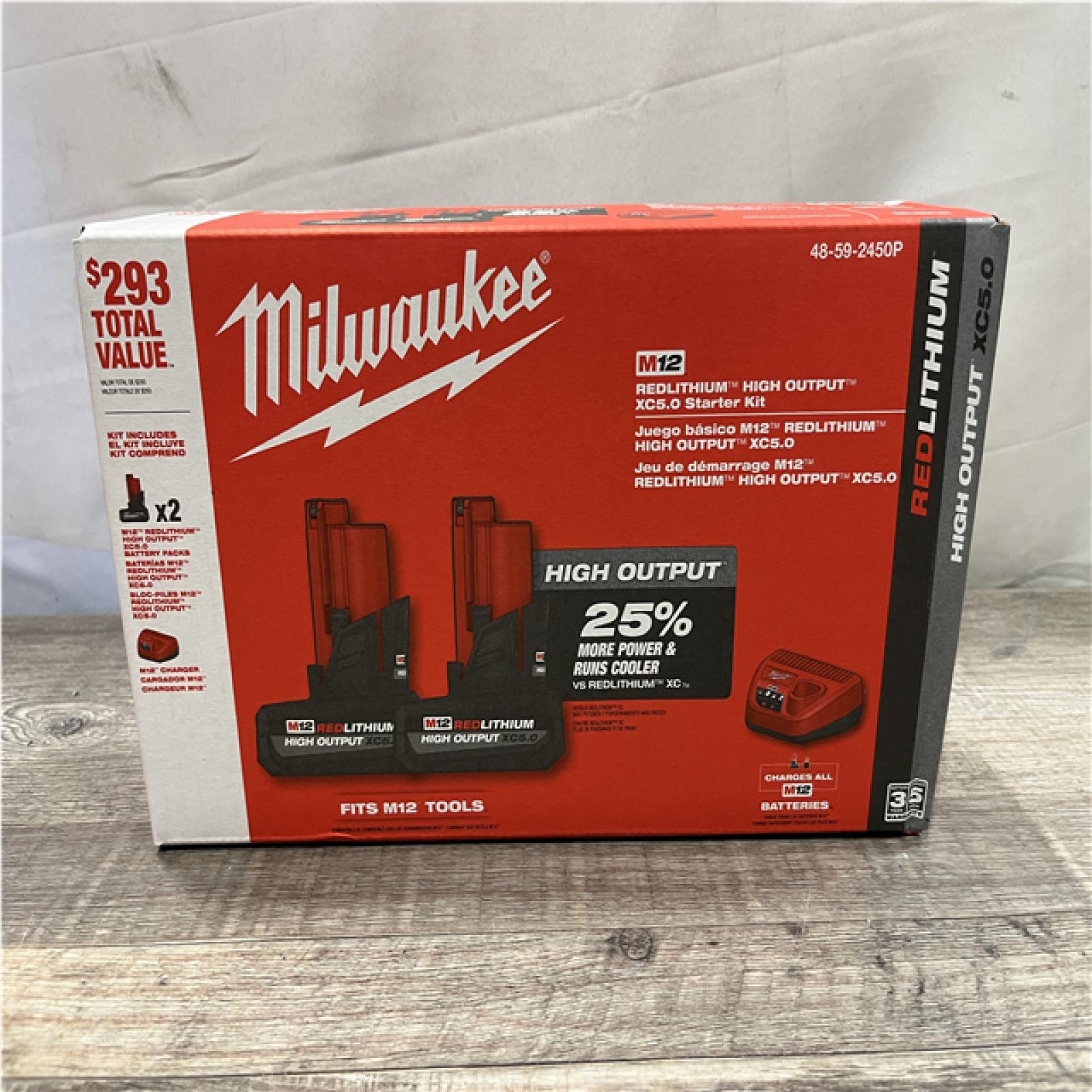 NEW - Milwaukee 12V Lithium-Ion XC High Output 5.0 Ah Battery Pack (2-Pack) Starter Kit with Charger
