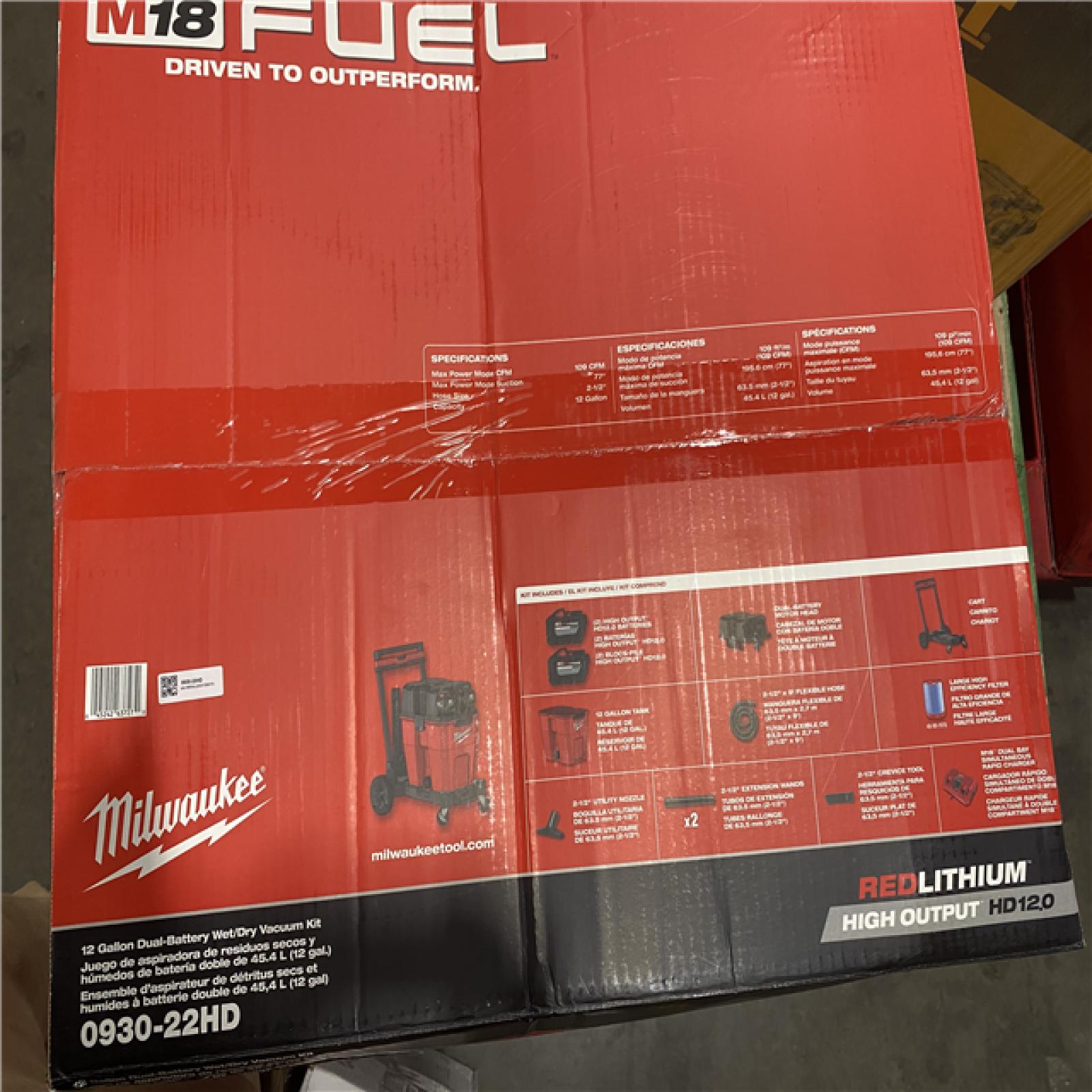 NEW- M18 FUEL 12 Gallon Cordless DUAL-BATTERY Wet/Dry Shop Vac Kit W/12.0 Ah Battery  Charger  Filter  Hose  and Accessories