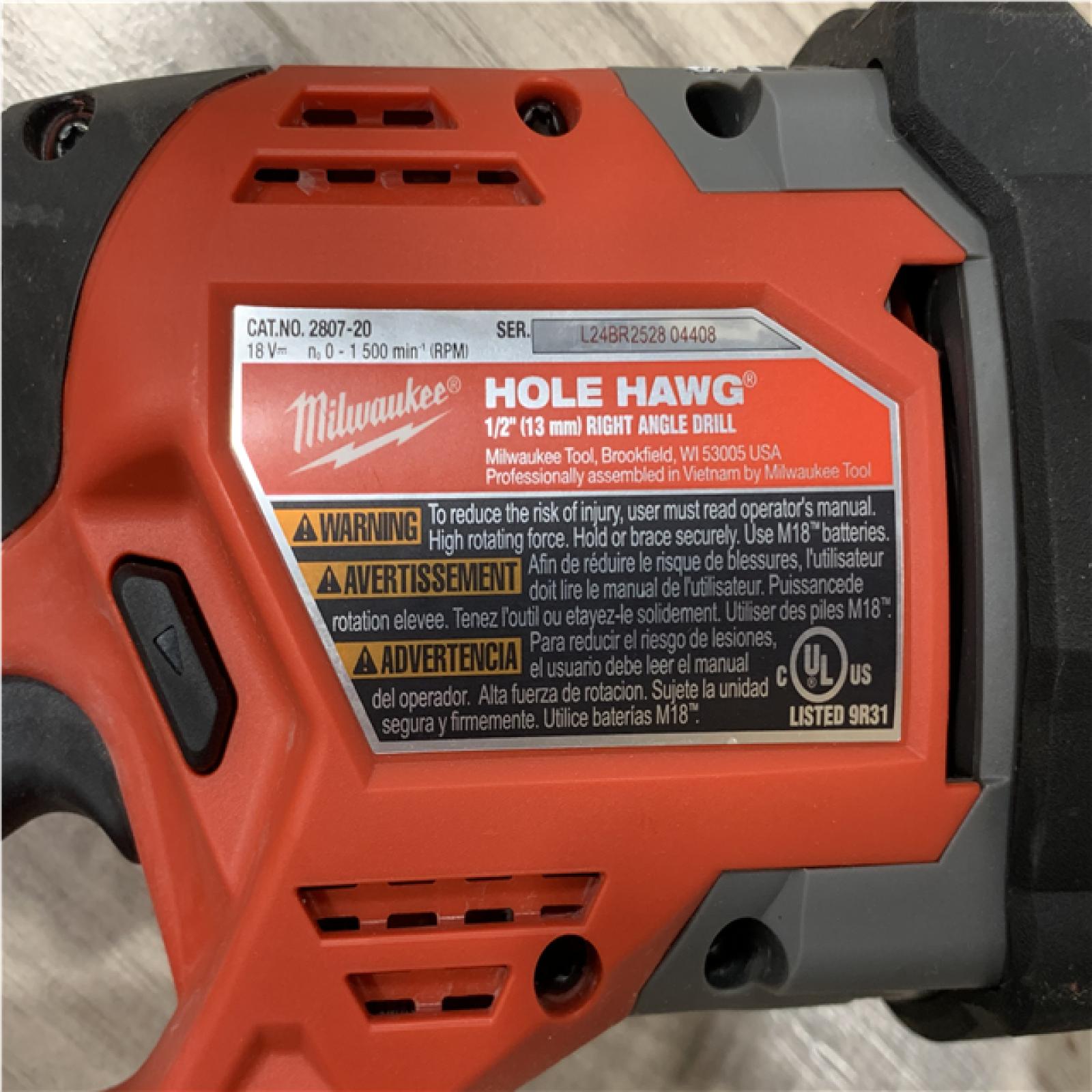 AS-IS Milwaukee FUEL GEN II 18V Lithium-Ion Brushless Cordless 1/2 in. Hole Hawg Right Angle Drill (Tool-Only)