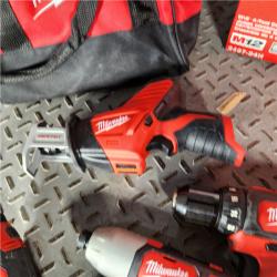 Houston Location - AS-IS Milwaukee 2497-24H 4 Tool Combo Kit M12 Li-Ion Cordless W/ 2 Batteries - Appears IN GOOD Condition