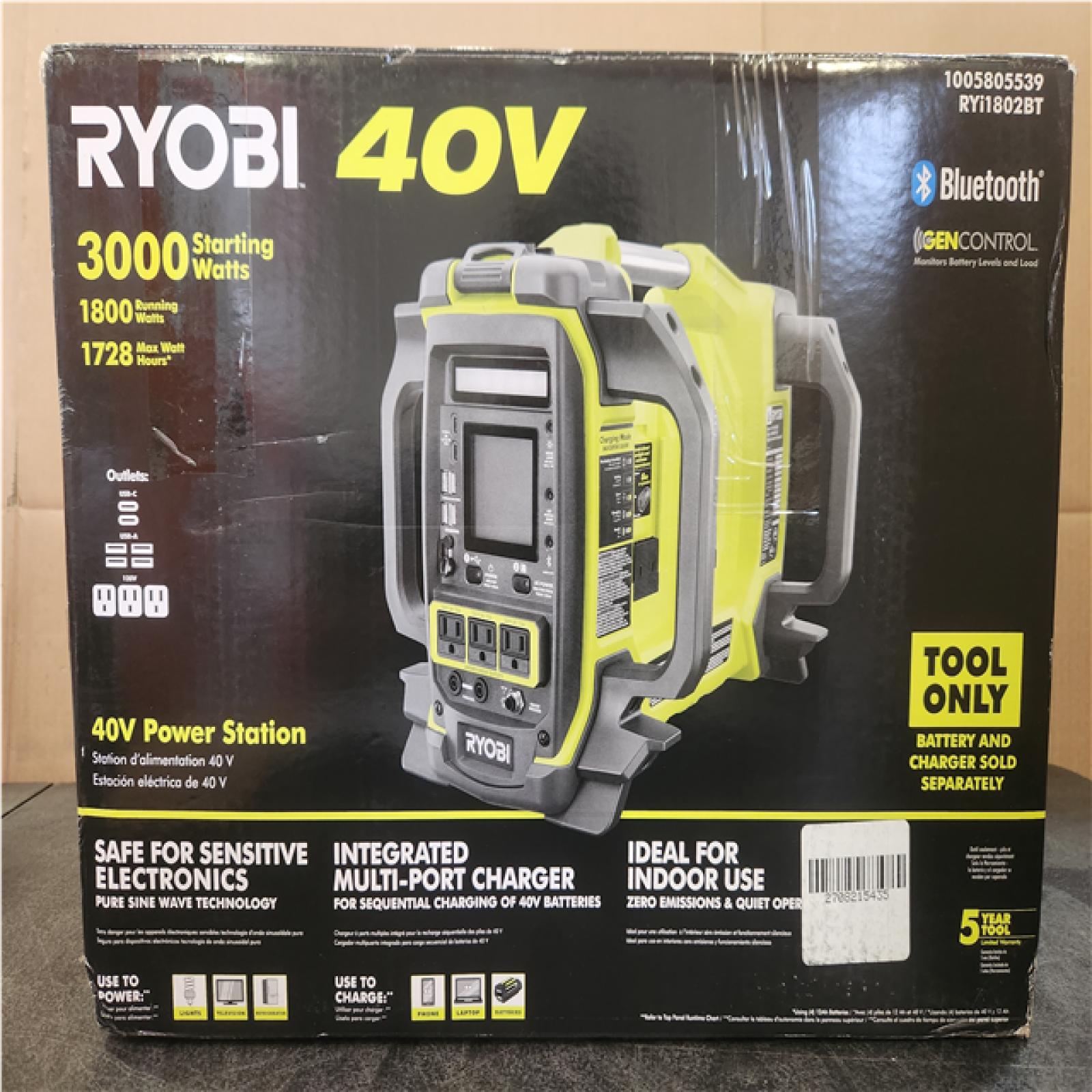 Phoenix NEW RYOBI 40V 1800-Watt Portable Battery Inverter Power Station and 4-Port Charger (Tool Only)
