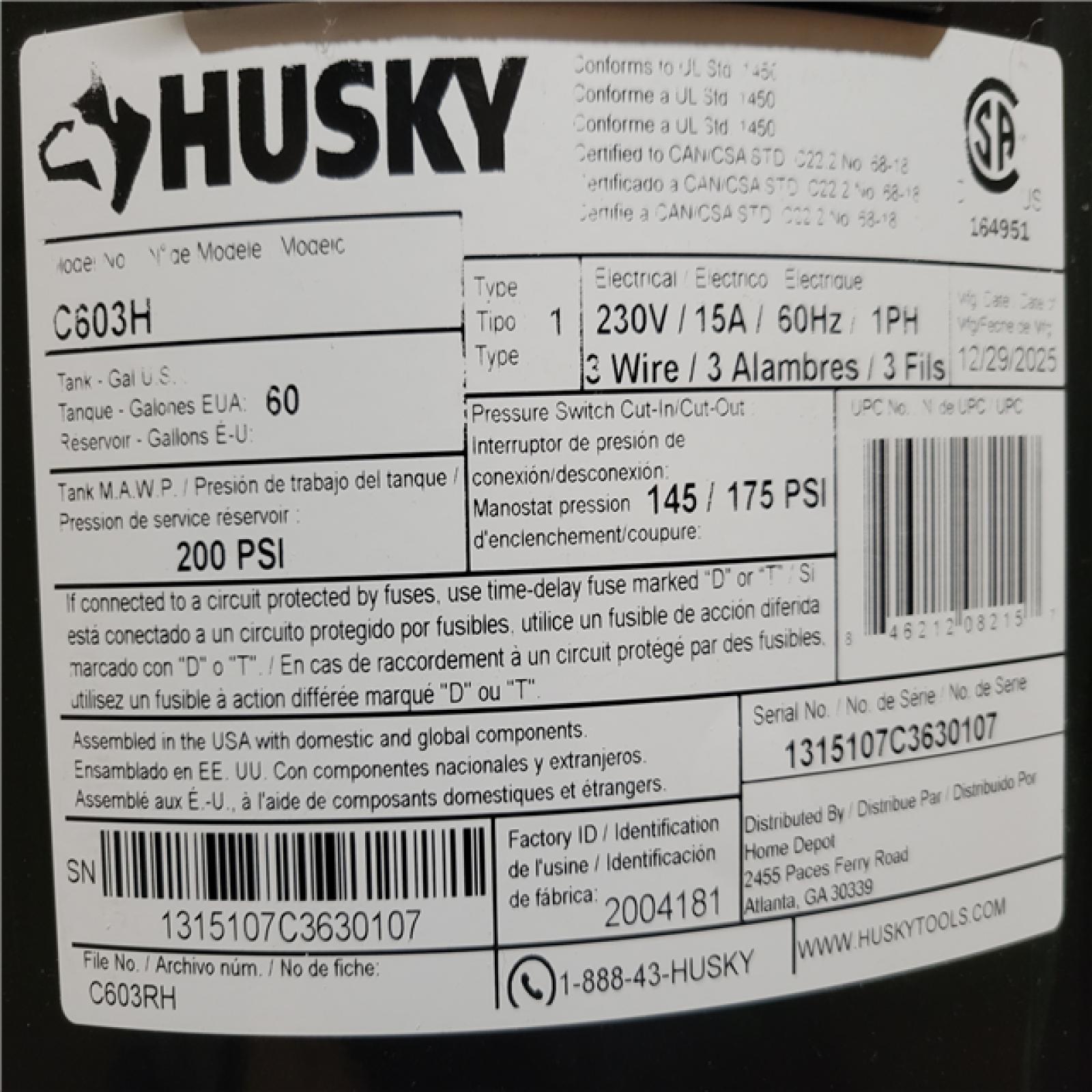 CALIFORNIA AS-IS HUSKY AIR COMPRESSOR