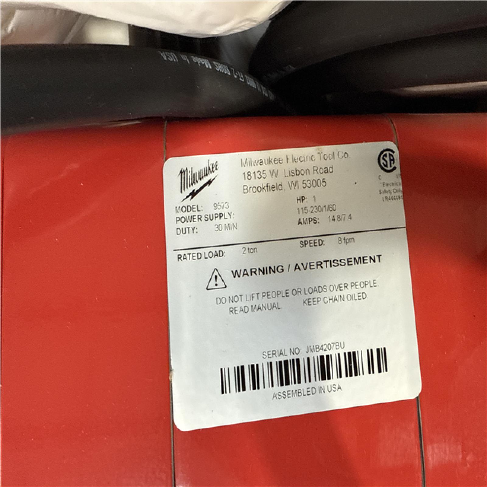 California AS-IS Milwaukee Chain Hoist