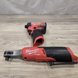 AS-IS Milwaukee 3453-22HSR M12 FUEL 12V Cordless 3/8 in. Ratchet and 1/4 in. Impact Driver Kit