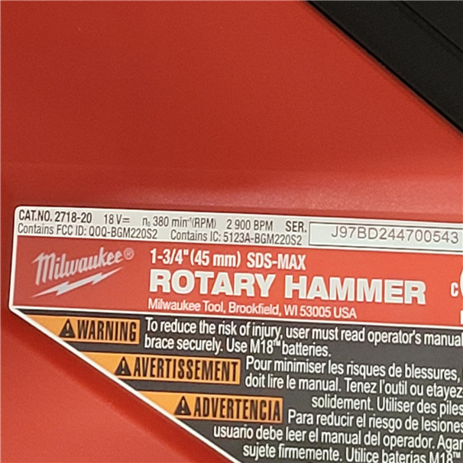 California NEW Milwaukee 1'3/4 SDS Max Rotary Hammer  Includes (2) Batteries  Charger & Hard Case